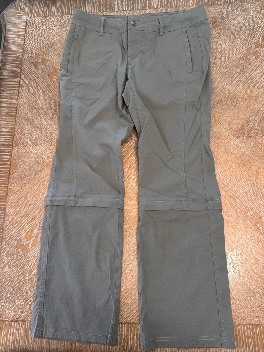 REI Gray Convertible Hiking Pants Sz 10P drawstring Waist 34” Inseam 28”
